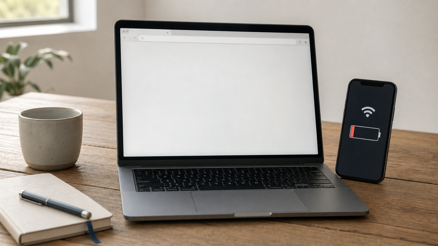 A laptop and smartphone displaying browser and storage indicators needed before downloading music.