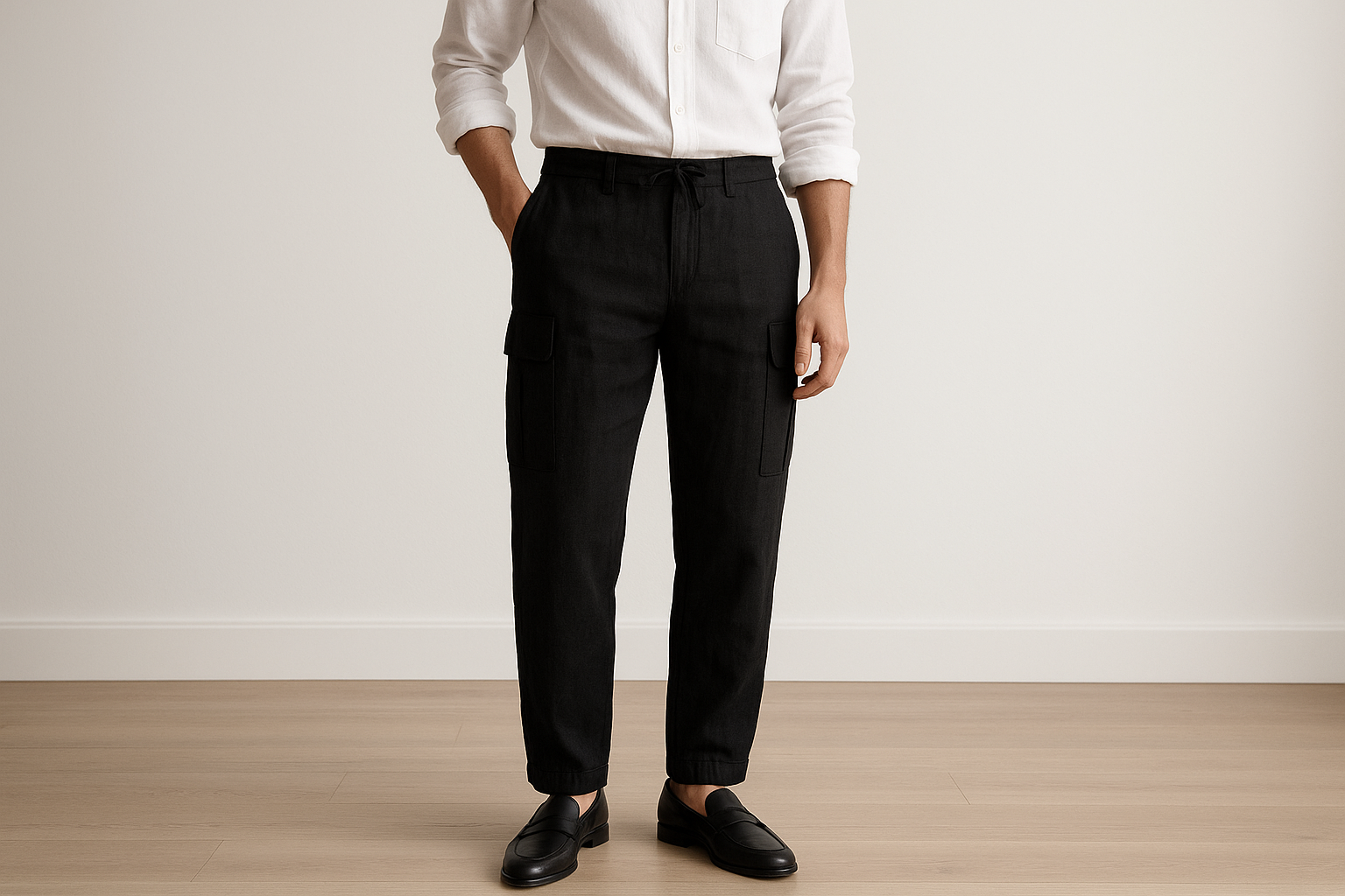 1. Black Ficus Sumac linen cargo pants