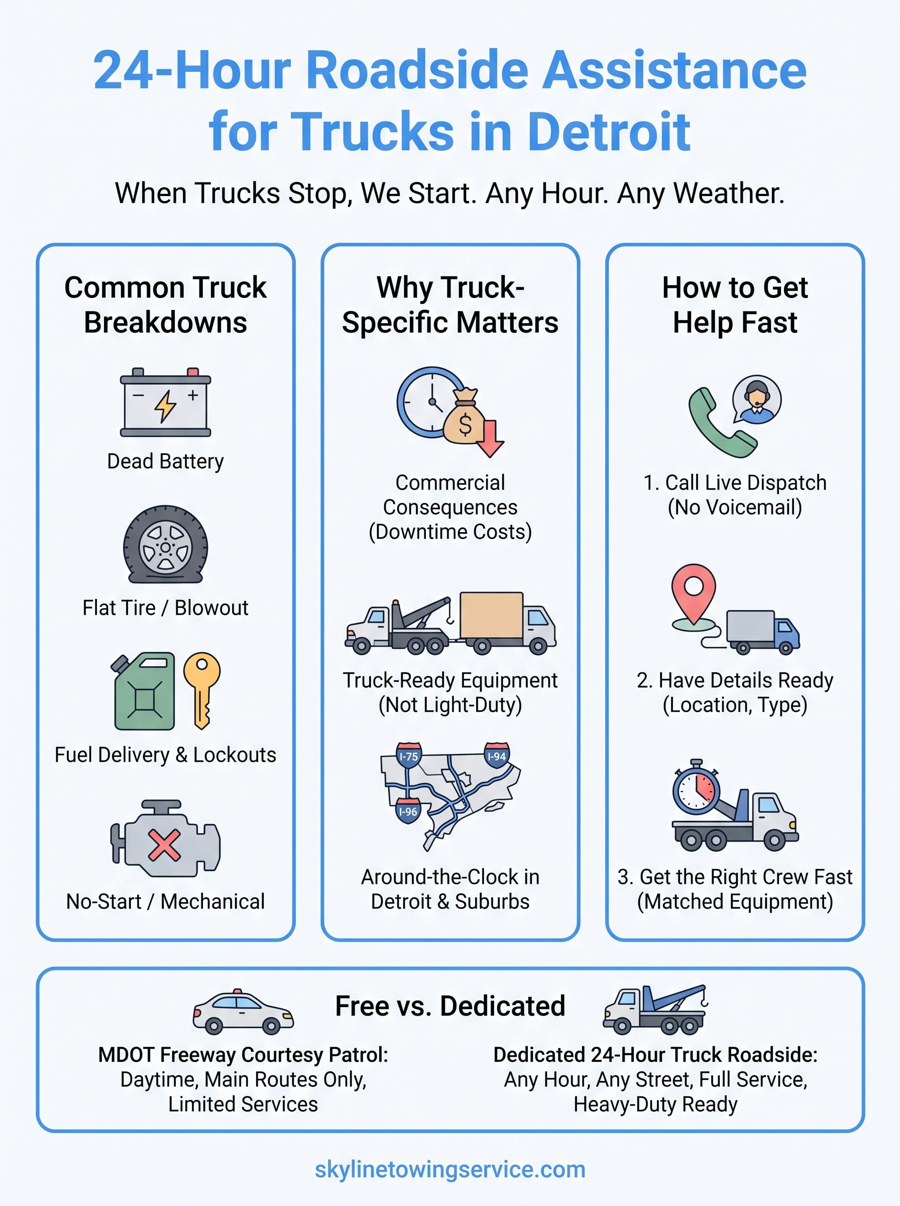 24 Hour Roadside Assistance for Trucks: Detroit's Help 24 hour roadside assistance for trucks infographic