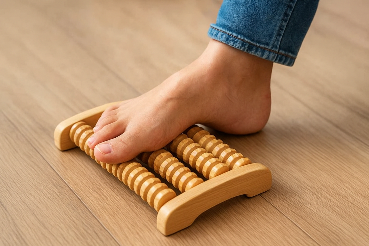 6. Manual wooden foot roller for plantar fasciitis
