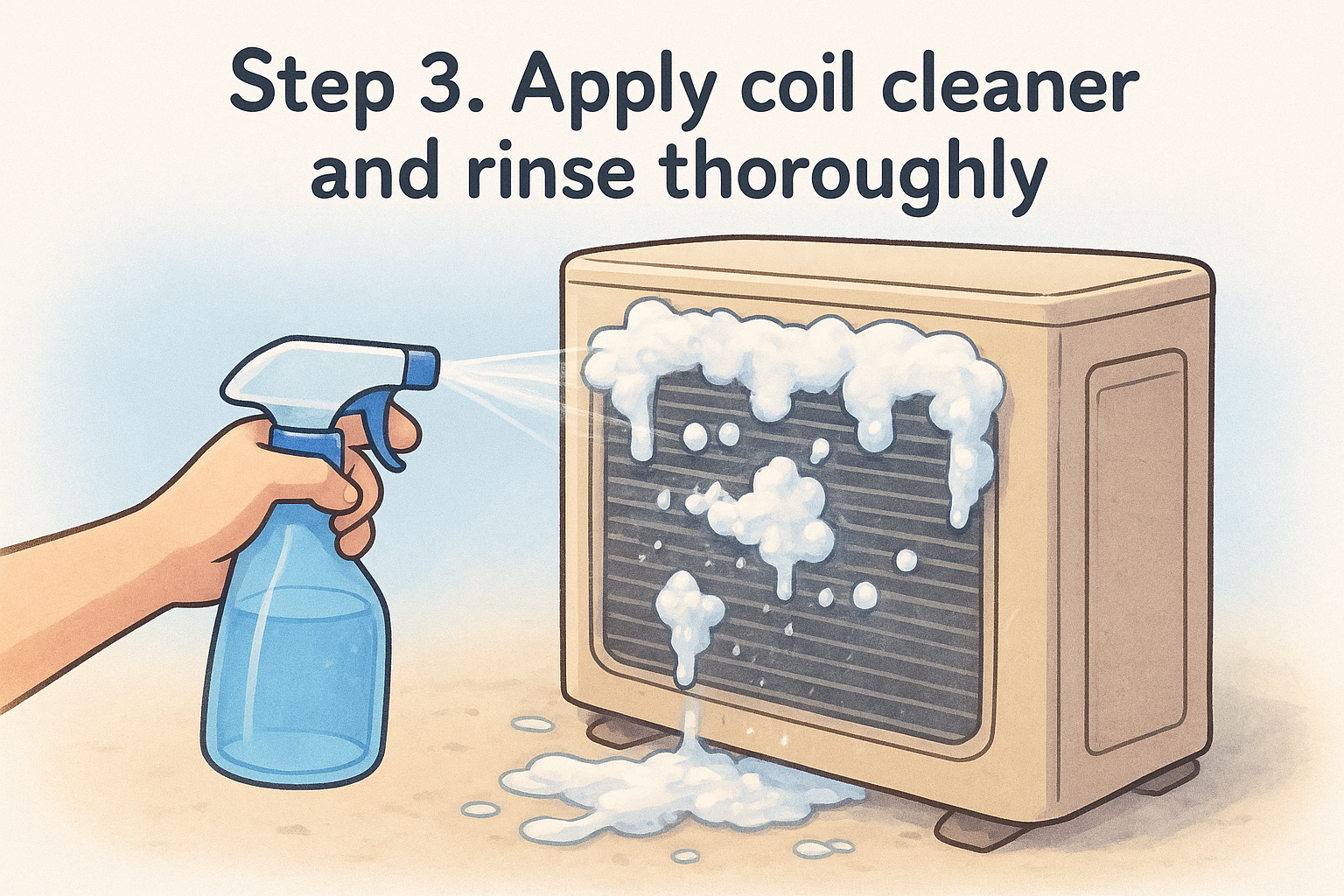 Step 3. Apply coil cleaner and rinse thoroughly