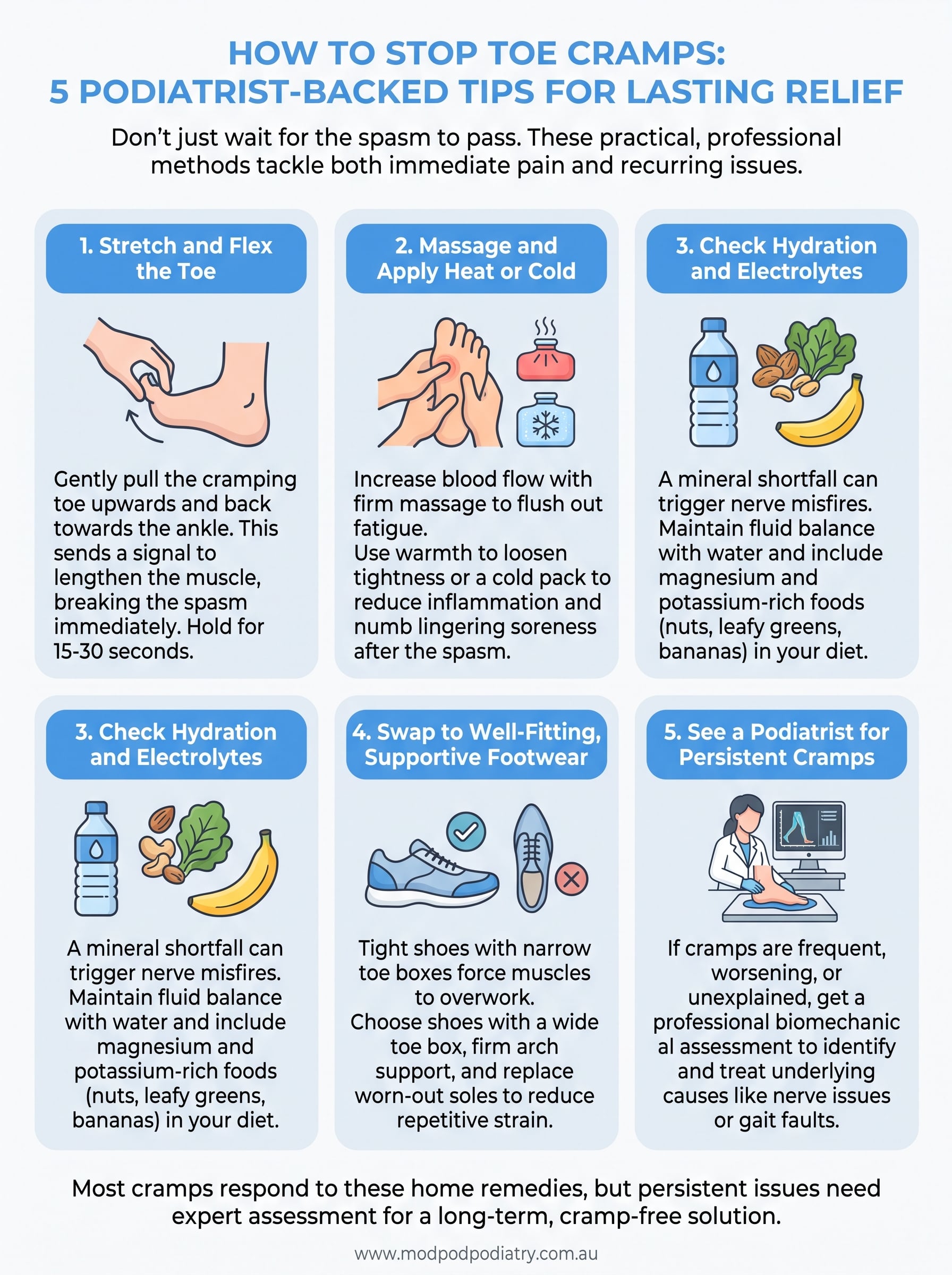 how to stop toe cramps infographic