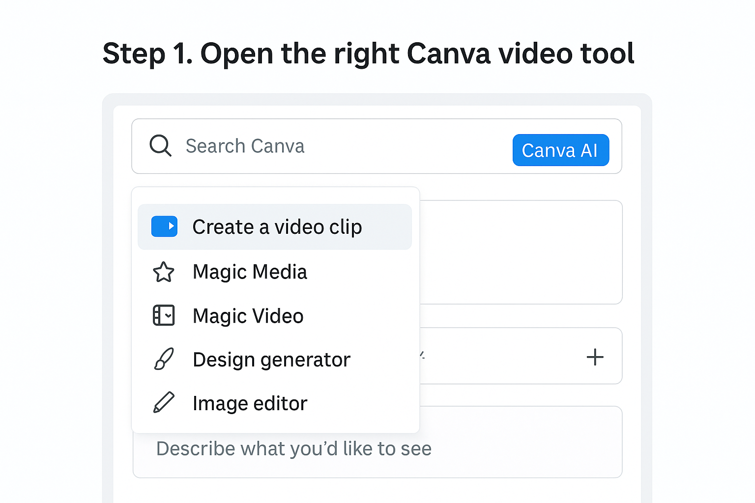 Step 1. Open the right Canva video tool