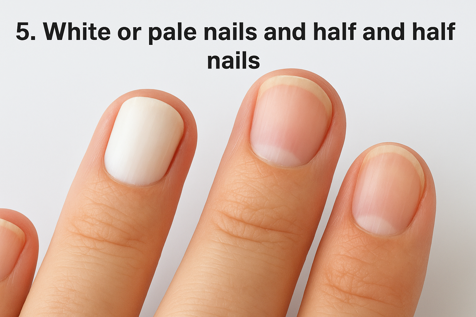 5. White or pale nails and half and half nails