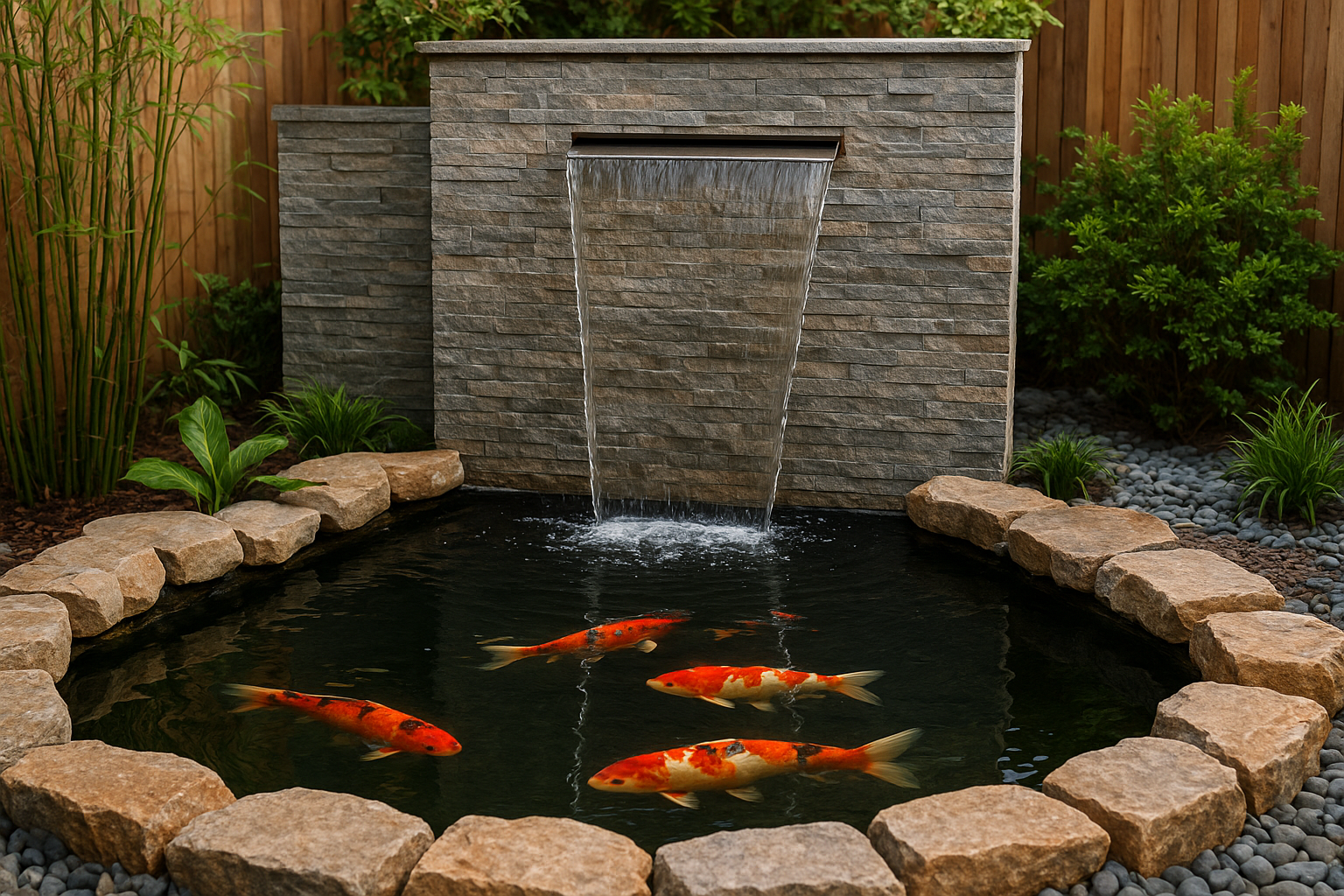 4. Water feature walls with custom koi ponds