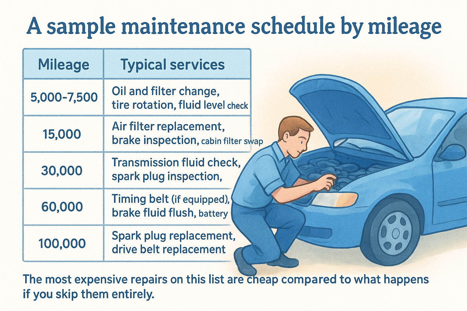 A sample maintenance schedule by mileage