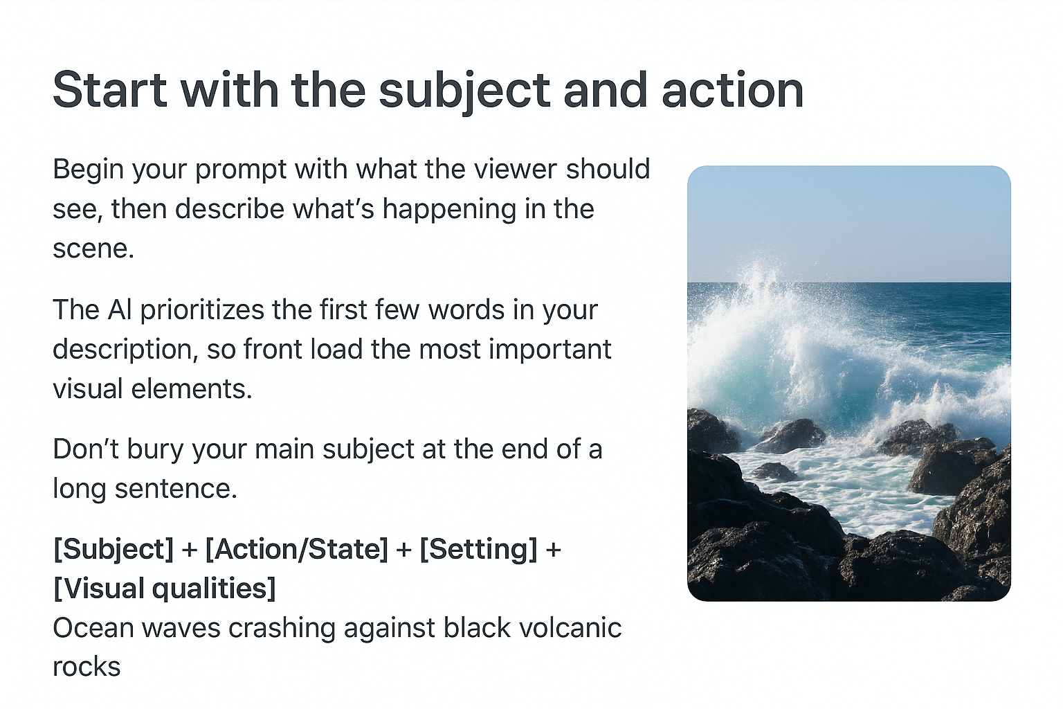 Start with the subject and action