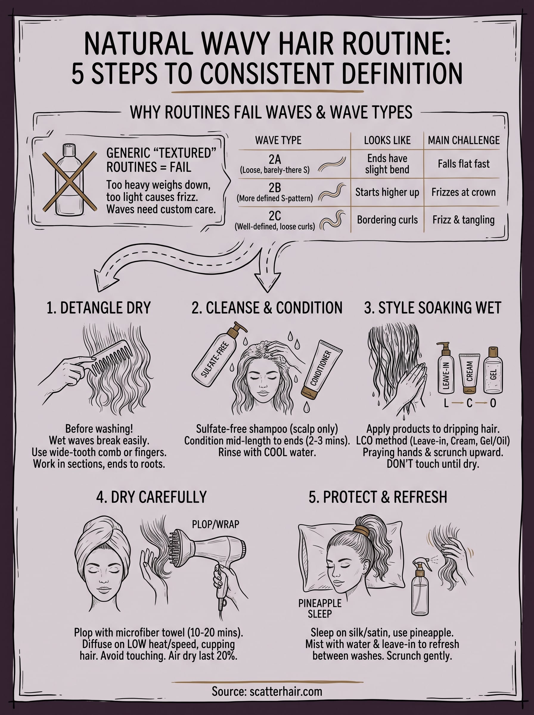 natural wavy hair routine infographic