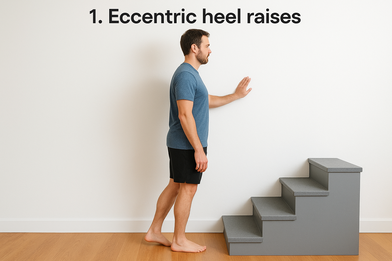 1. Eccentric heel raises (Achilles Foot and Ankle Center’s go-to strength move)