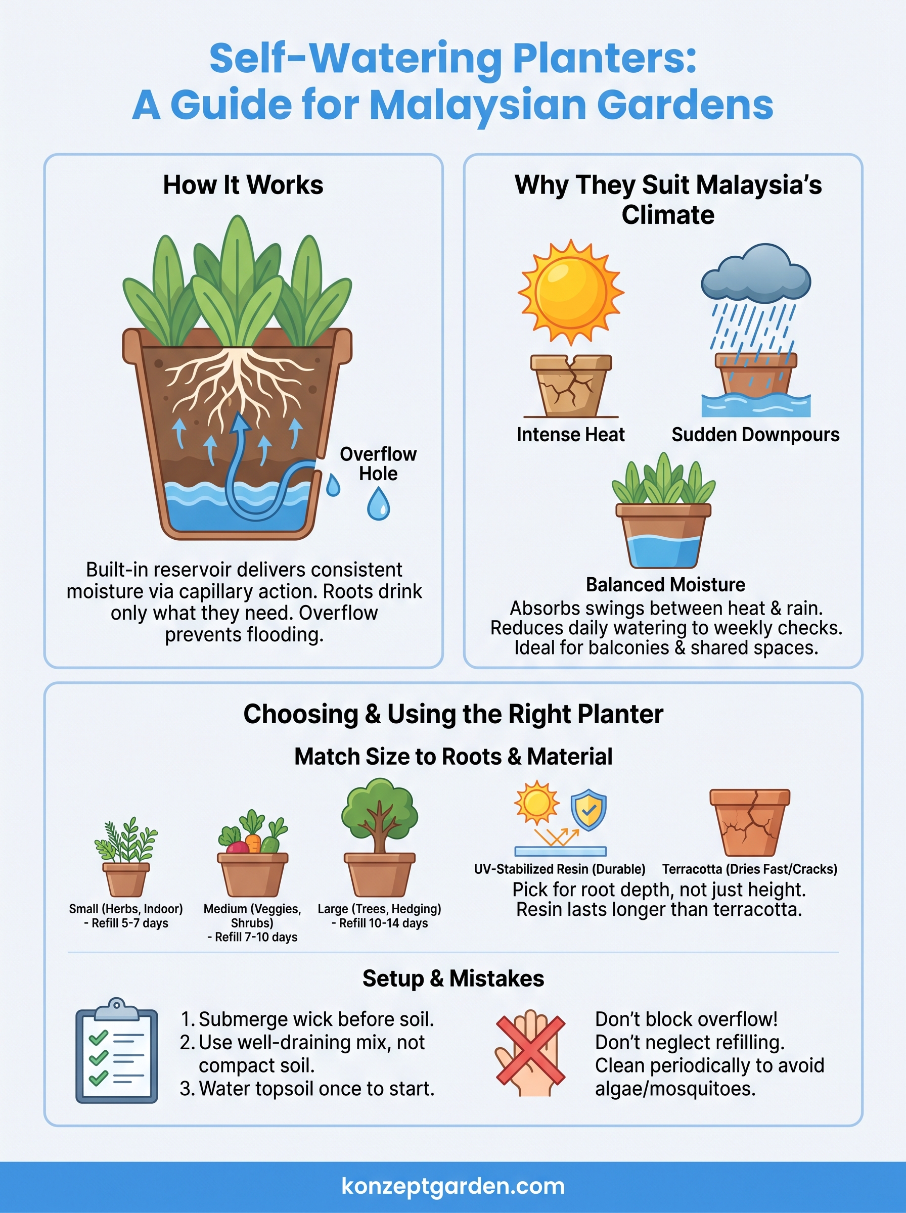self watering pot planter infographic
