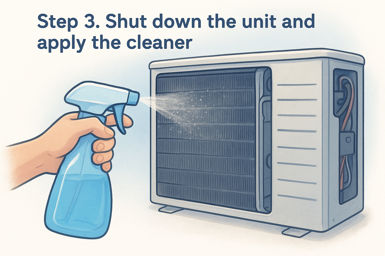 Step 3. Shut down the unit and apply the cleaner