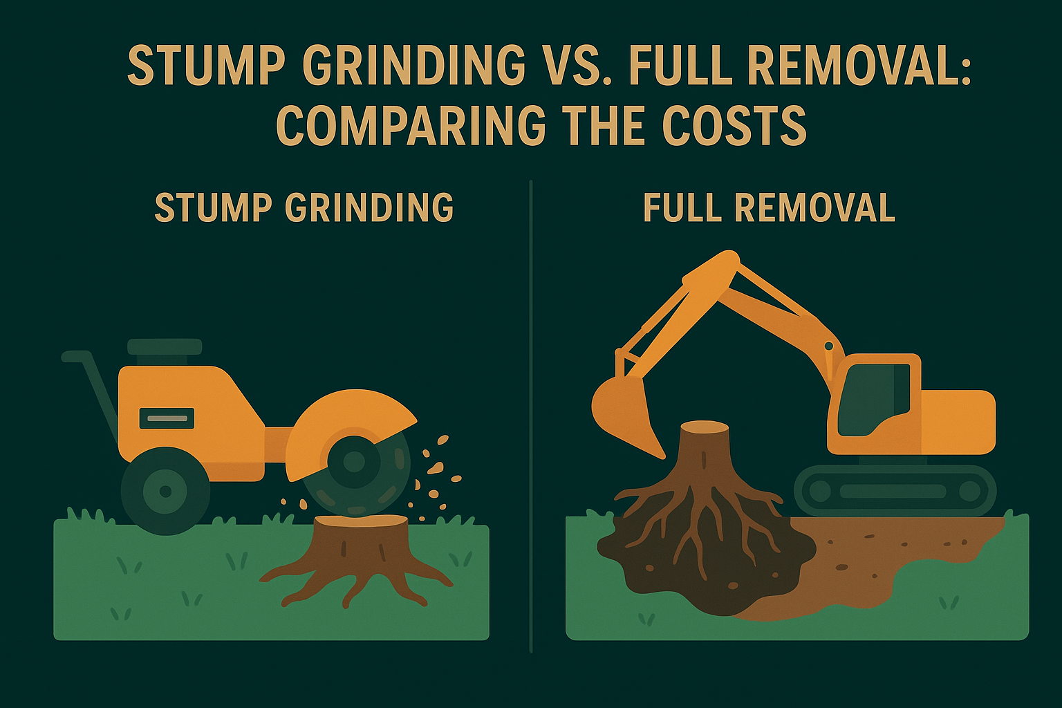Stump grinding vs. full removal: comparing the costs