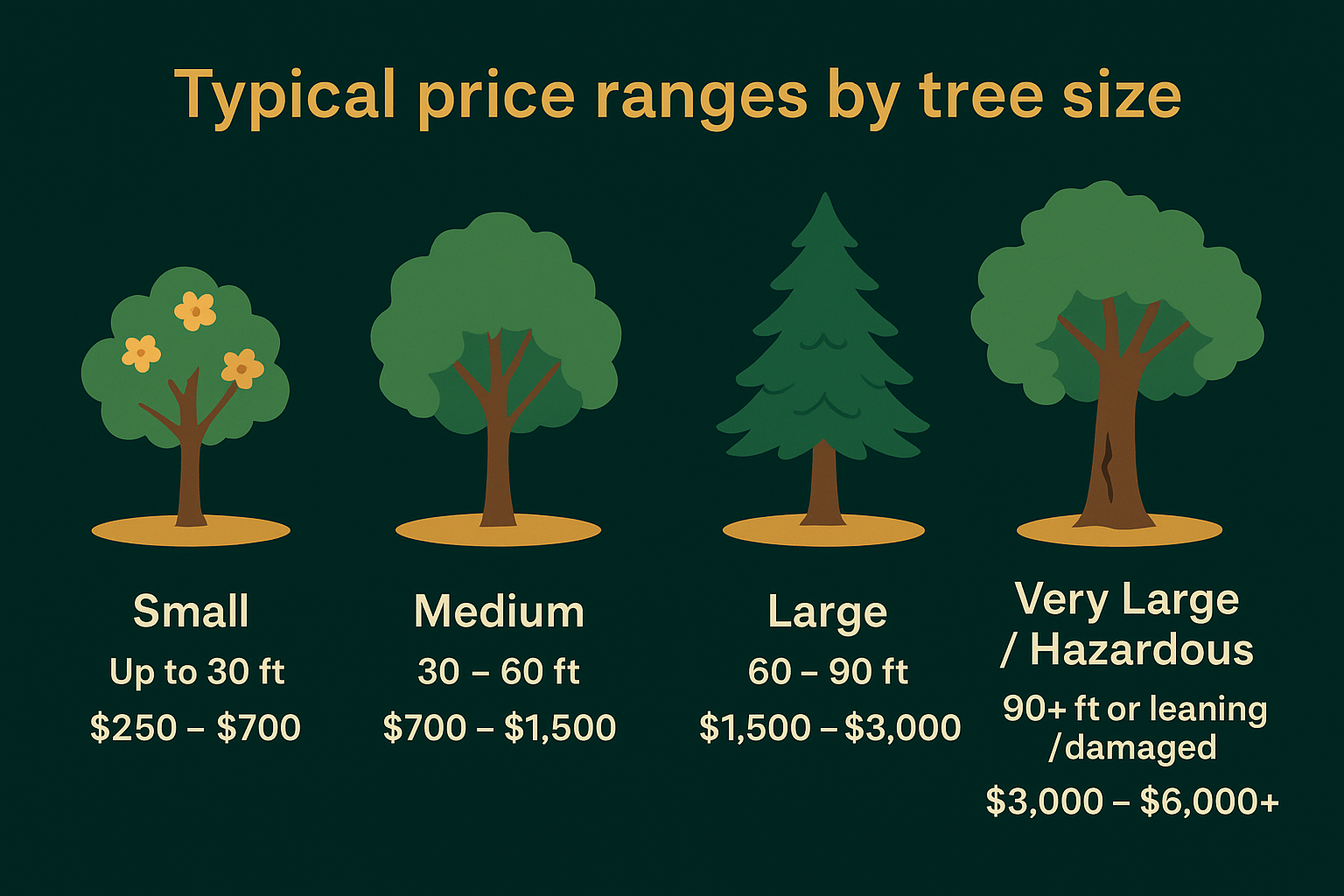 Typical price ranges by tree size