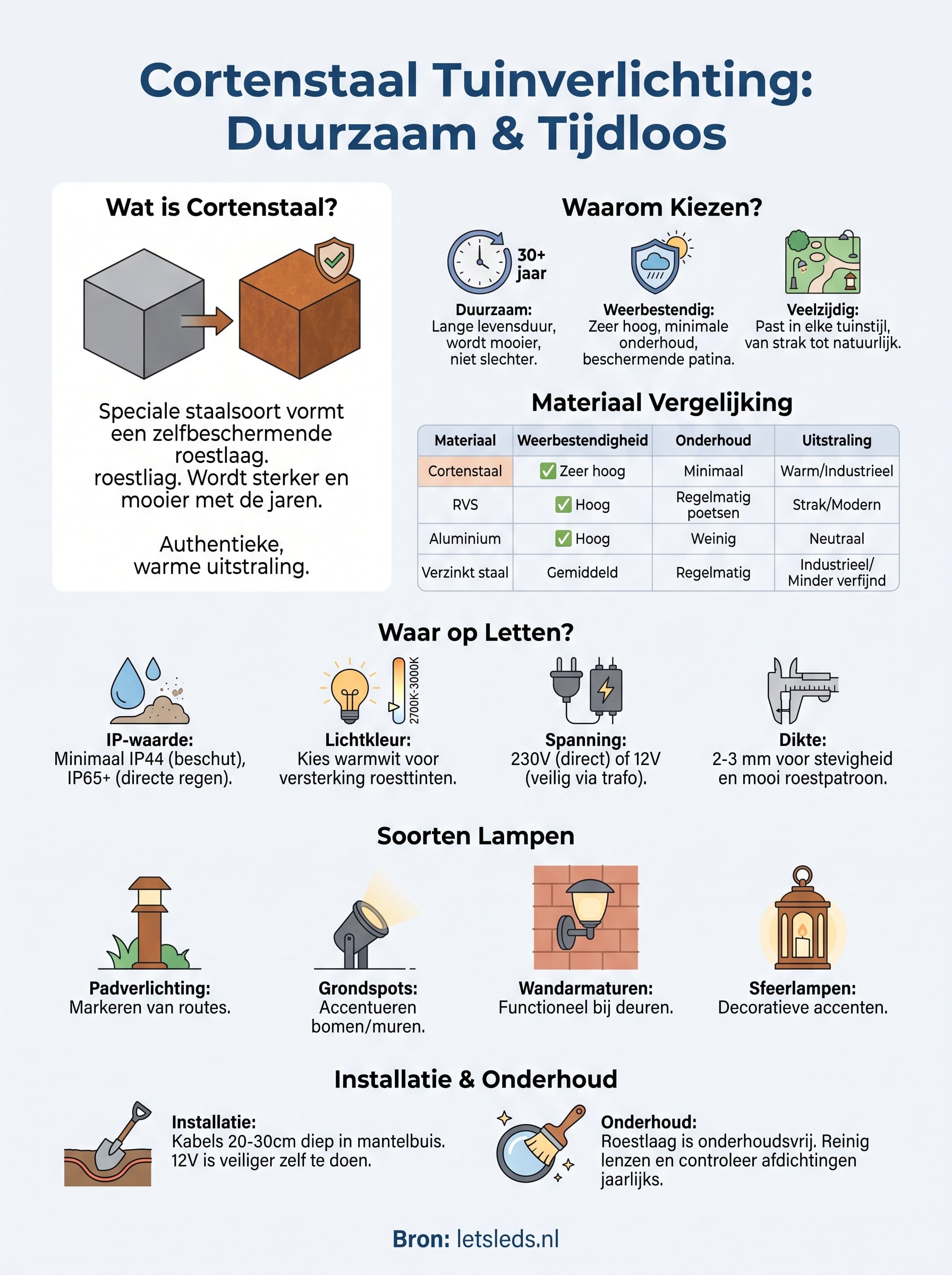 cortenstaal tuinverlichting infographic