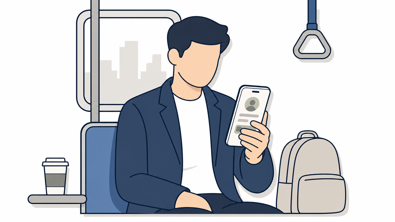 A hiring manager reviewing a candidate profile on a smartphone during a commute.