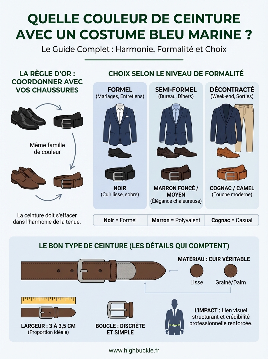 quelle couleur de ceinture avec un costume bleu marine infographic