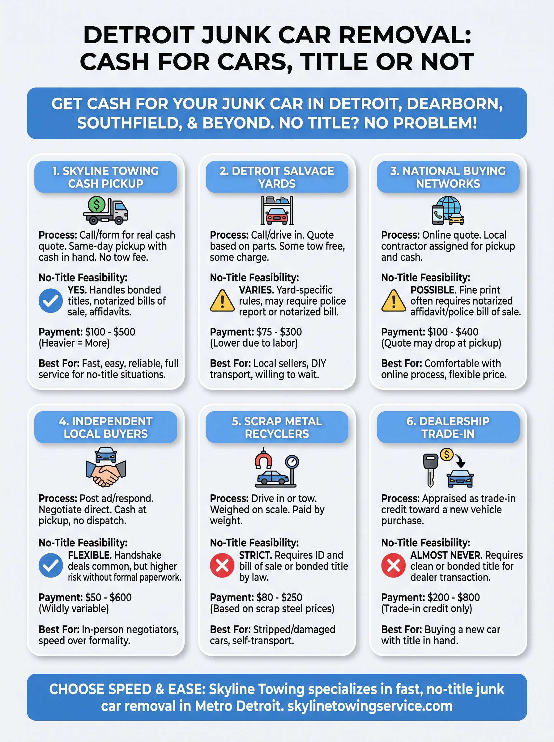 Towing Junk Car for Cash: Detroit's No-Title Options towing junk car infographic