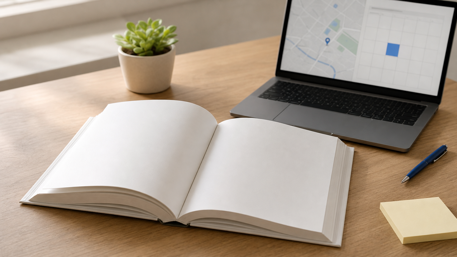An open candidate handbook on a desk beside a laptop and a marked calendar.