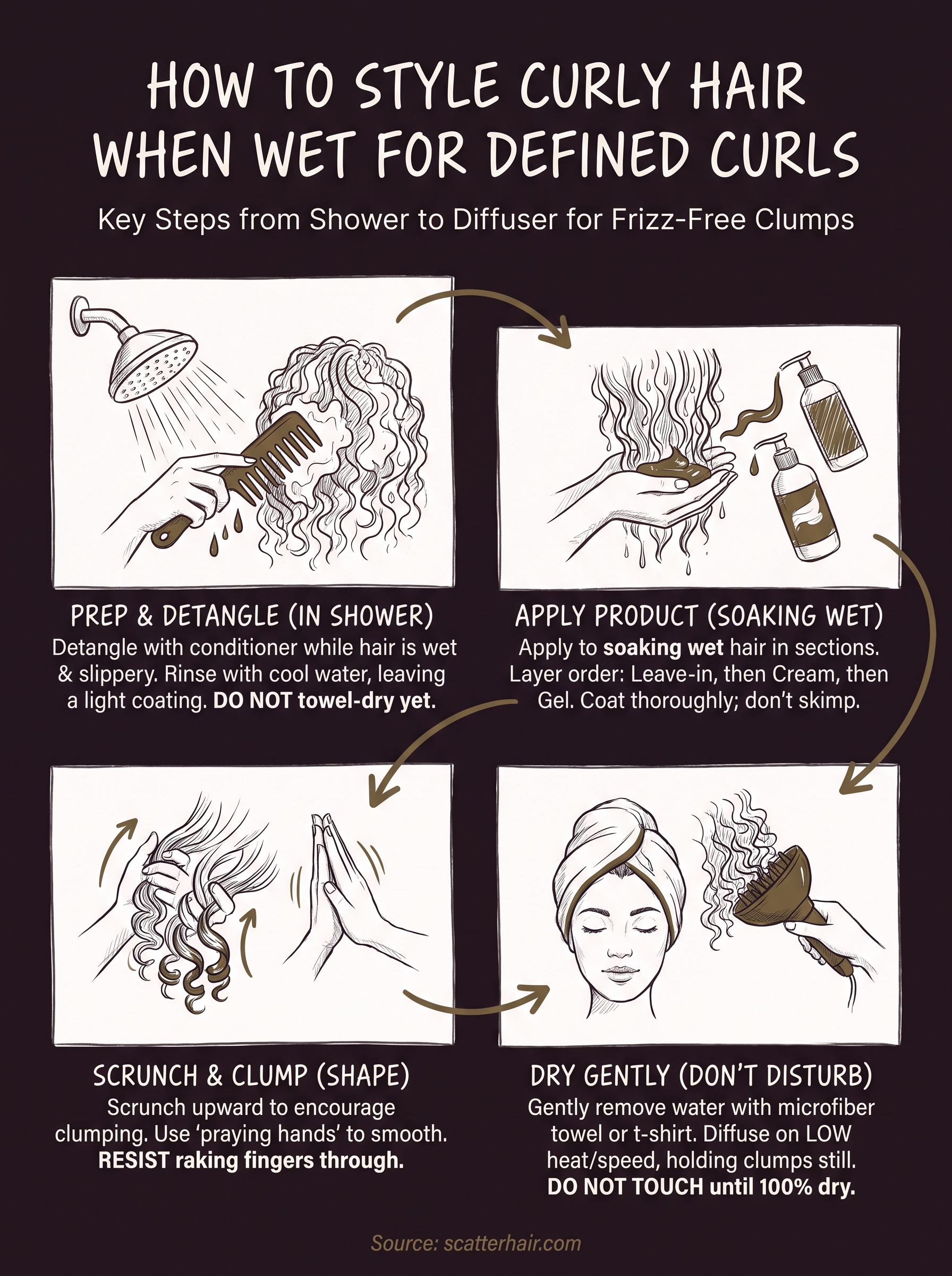 how to style curly hair when wet infographic