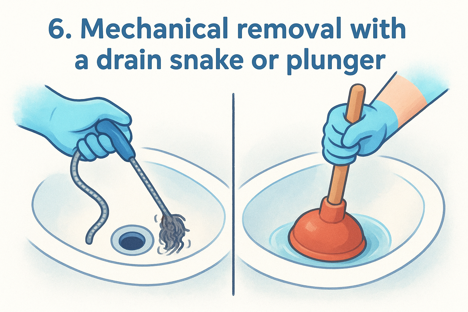 6. Mechanical removal with a drain snake or plunger