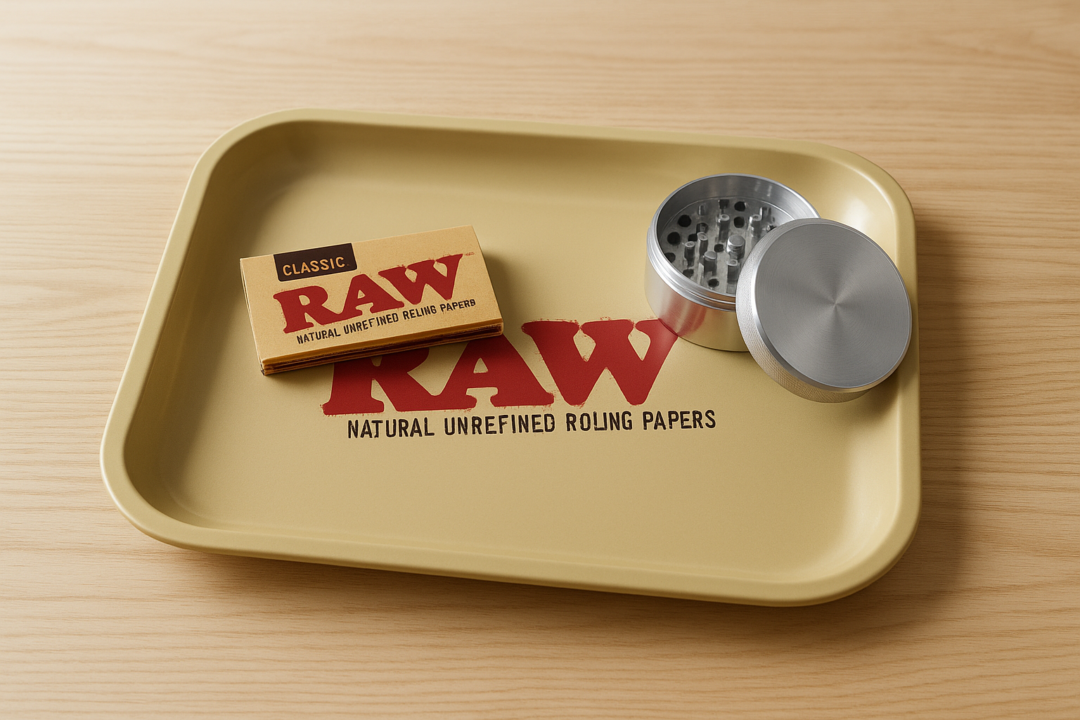 1. RAW rolling tray and grinder set