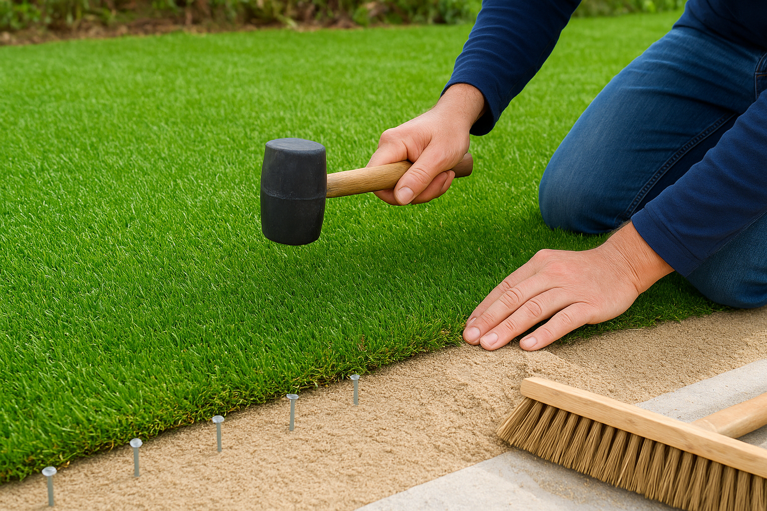 Step 4. Secure, infill and brush the grass