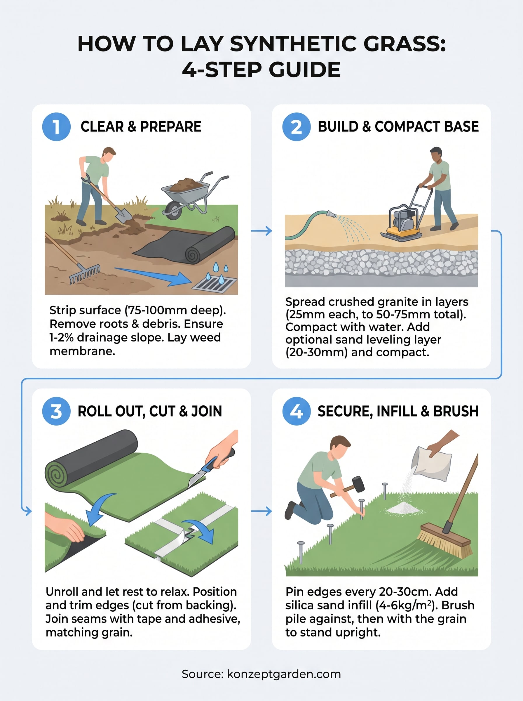 how to lay synthetic grass infographic