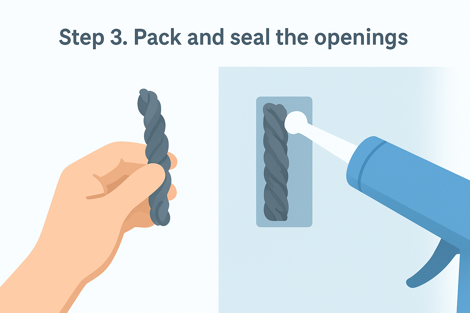 Step 3. Pack and seal the openings