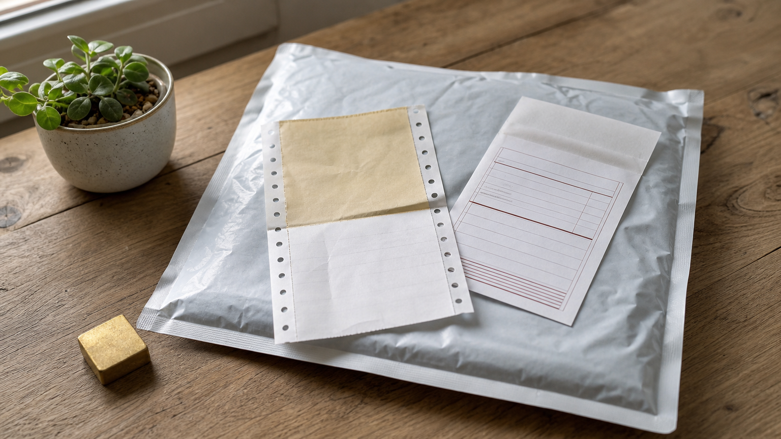 A registered post receipt and courier tracking slip shown as proof of delivery documents.