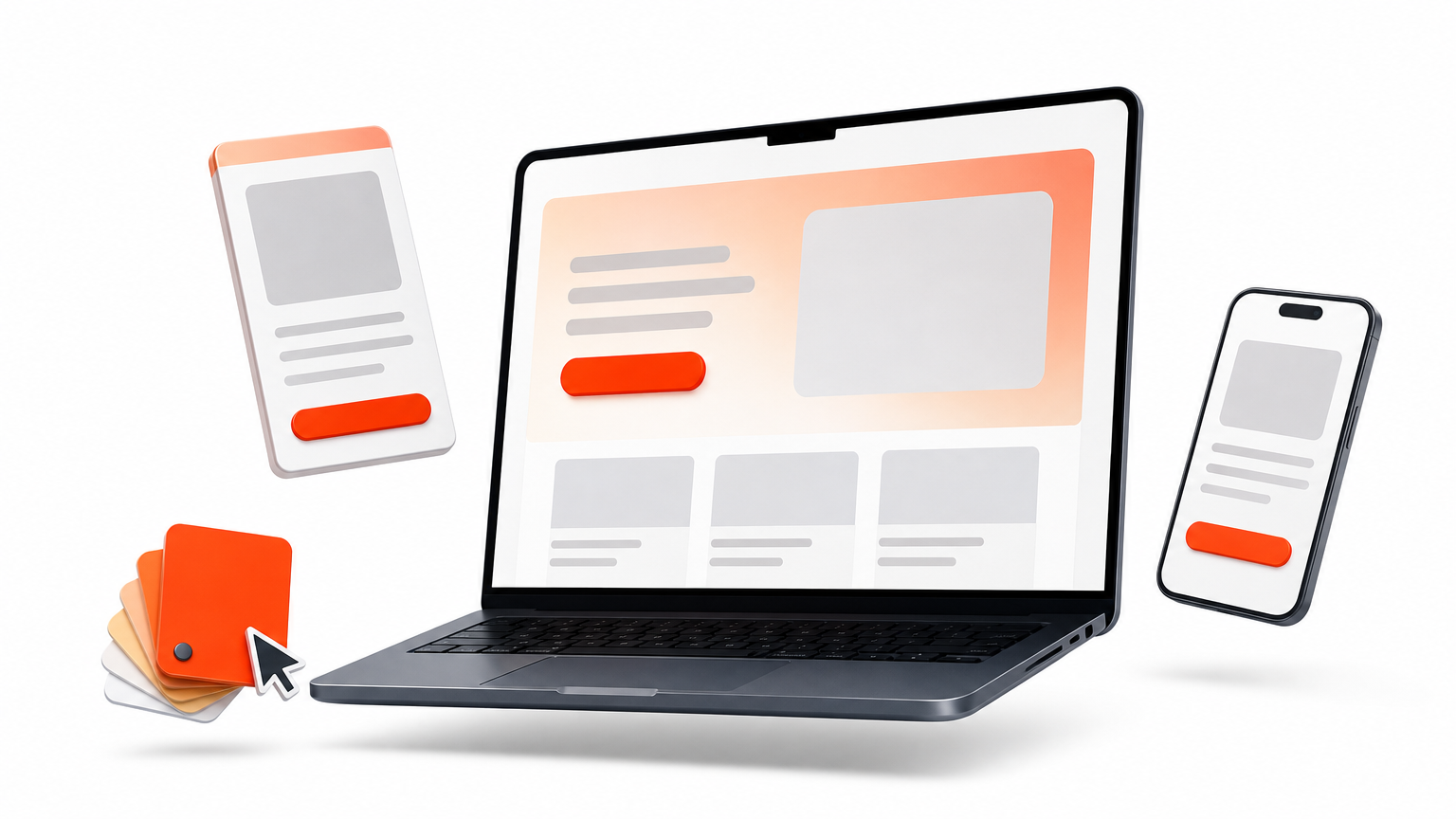 A bright orange button stands out against a dark background panel with a cursor hovering over it.