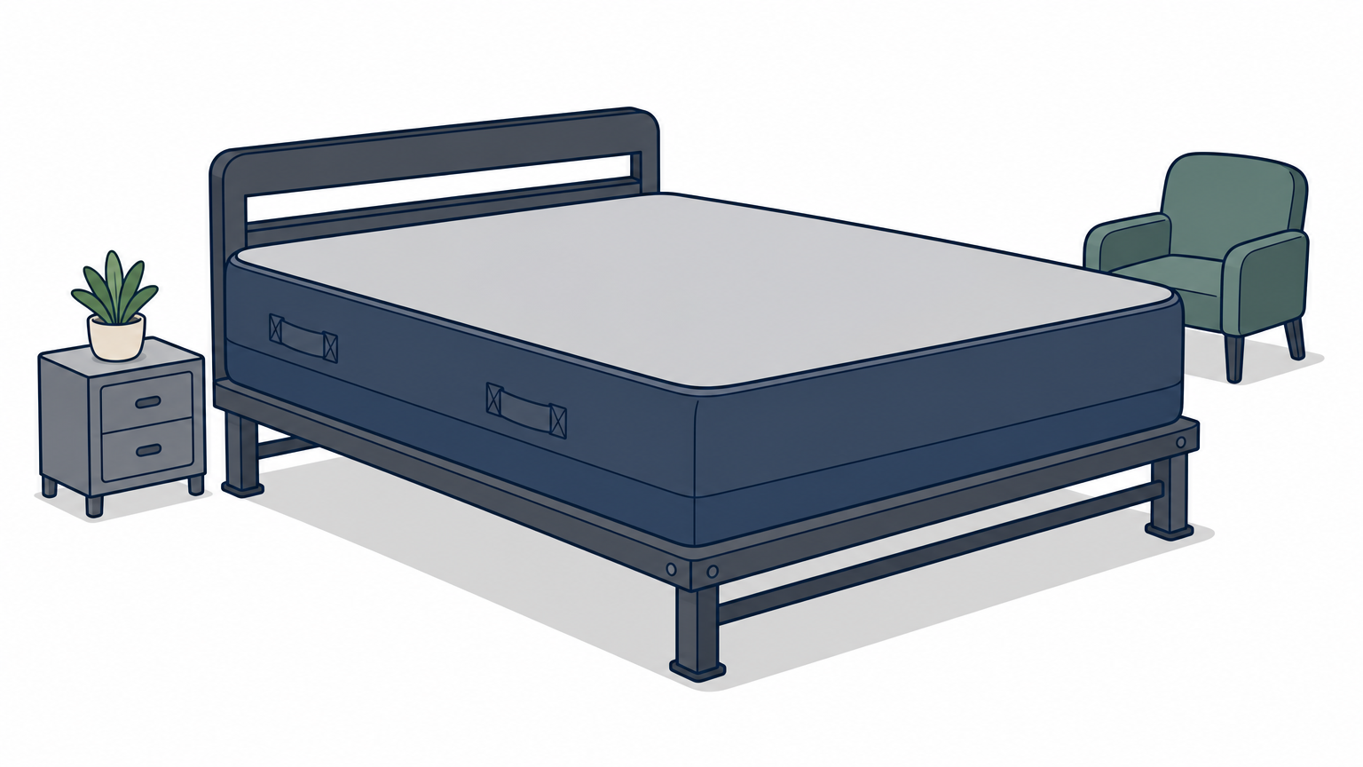 A wide bariatric hospital bed mattress with reinforced edges and a heavy-duty cover on a sturdy frame.