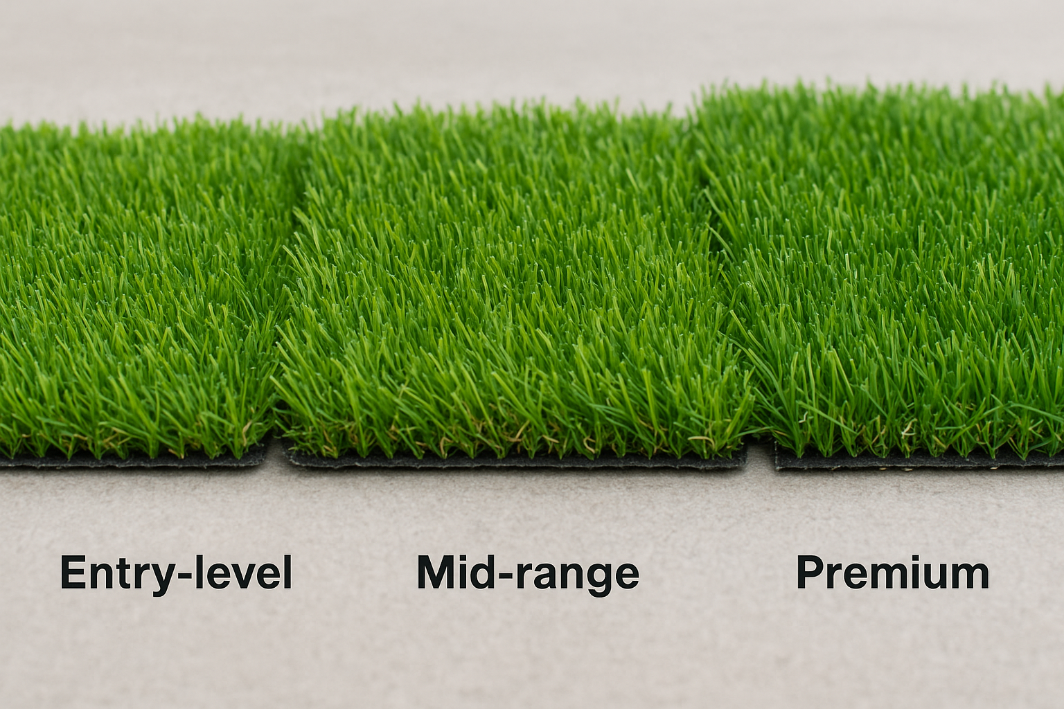 Entry-level, mid-range, and premium grades side by side