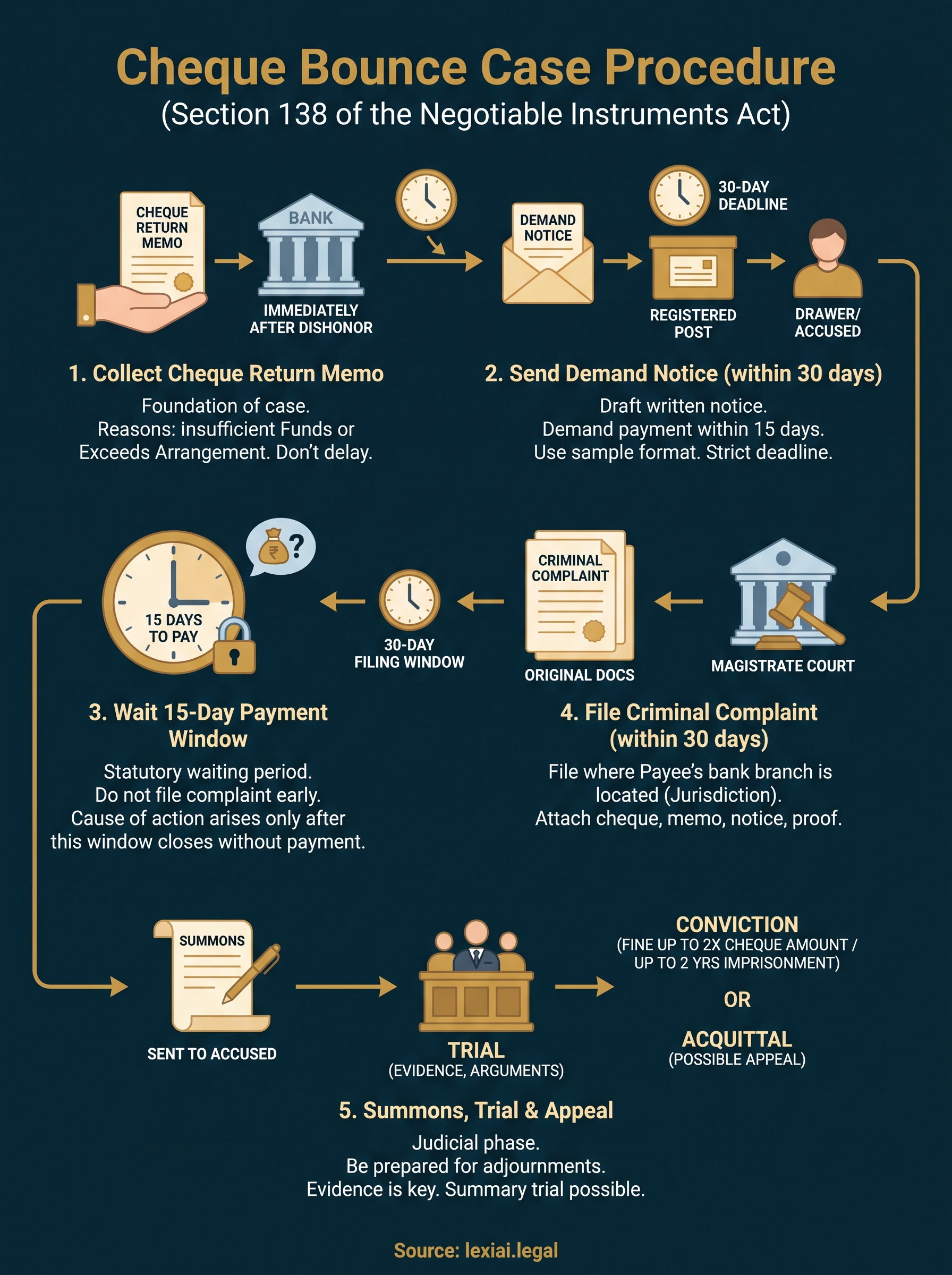 cheque bounce case procedure infographic