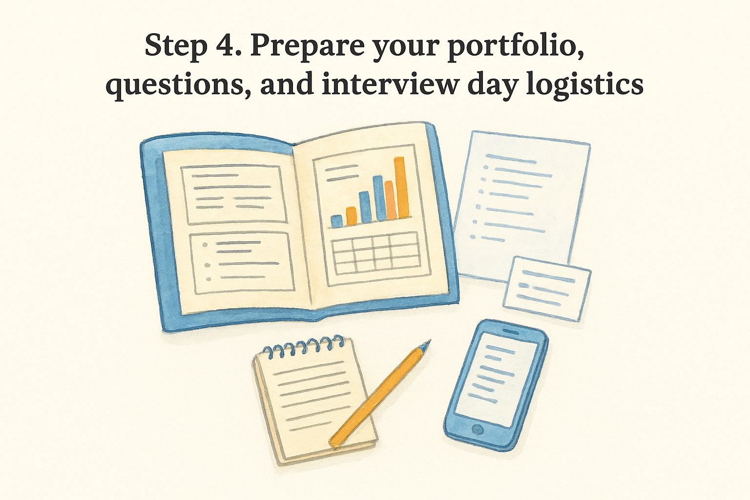 Step 4. Prepare your portfolio, questions, and interview day logistics