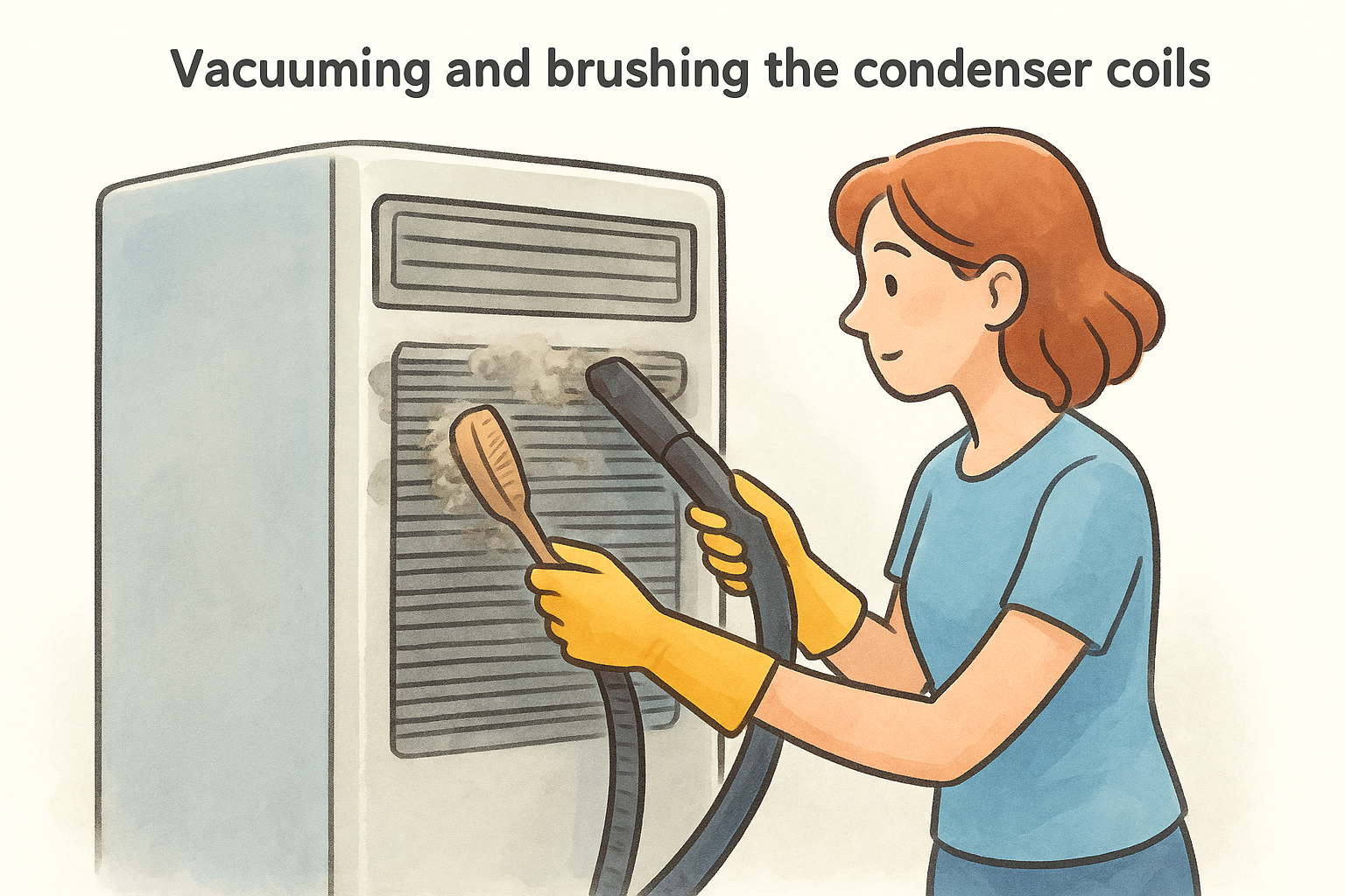 Vacuuming and brushing the condenser coils