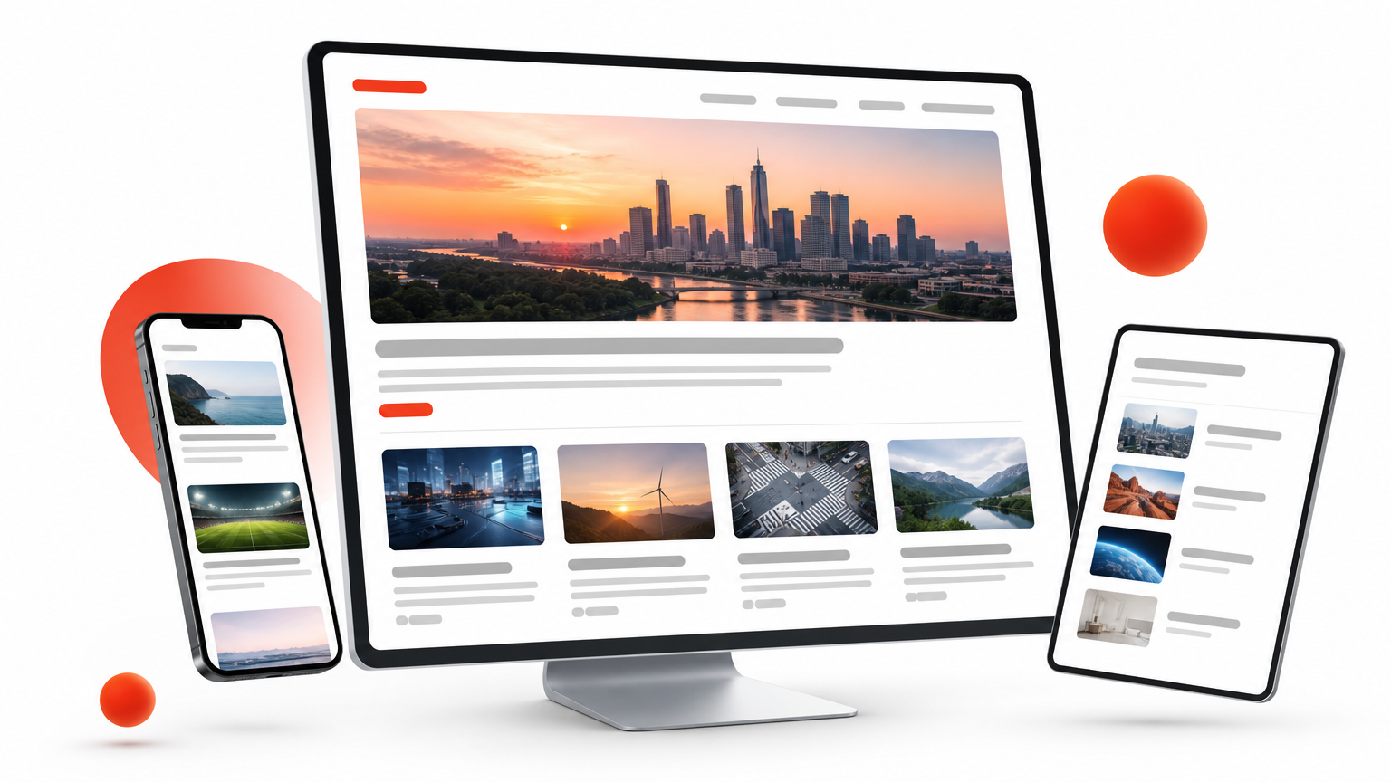 A news website homepage with a large lead story and multiple smaller articles arranged in columns.