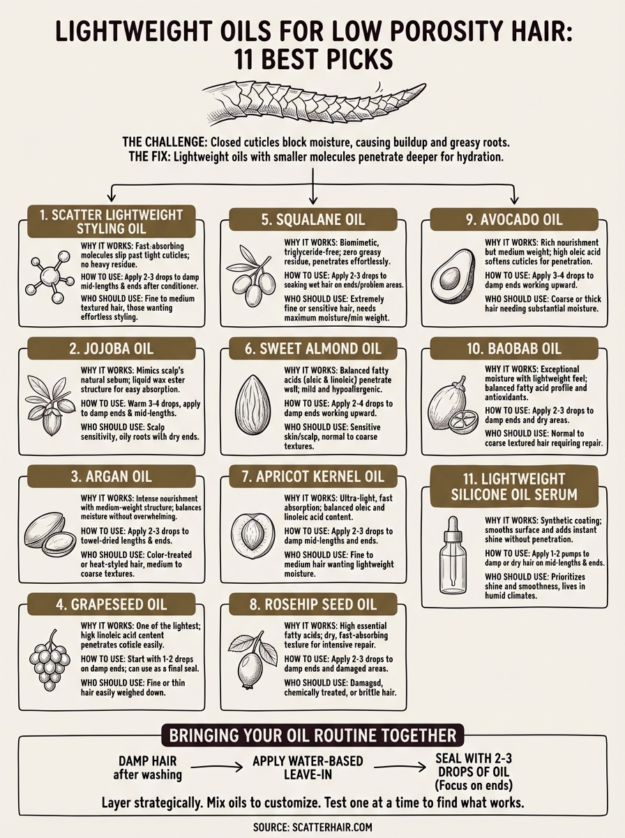 lightweight oils for low porosity hair infographic