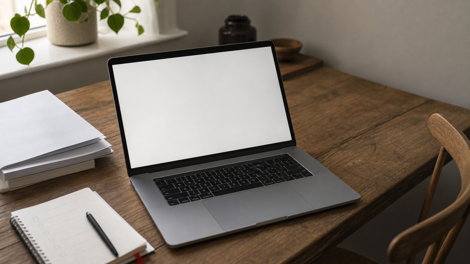 A laptop displaying a blog dashboard next to a stack of printed guides and a checklist notepad.