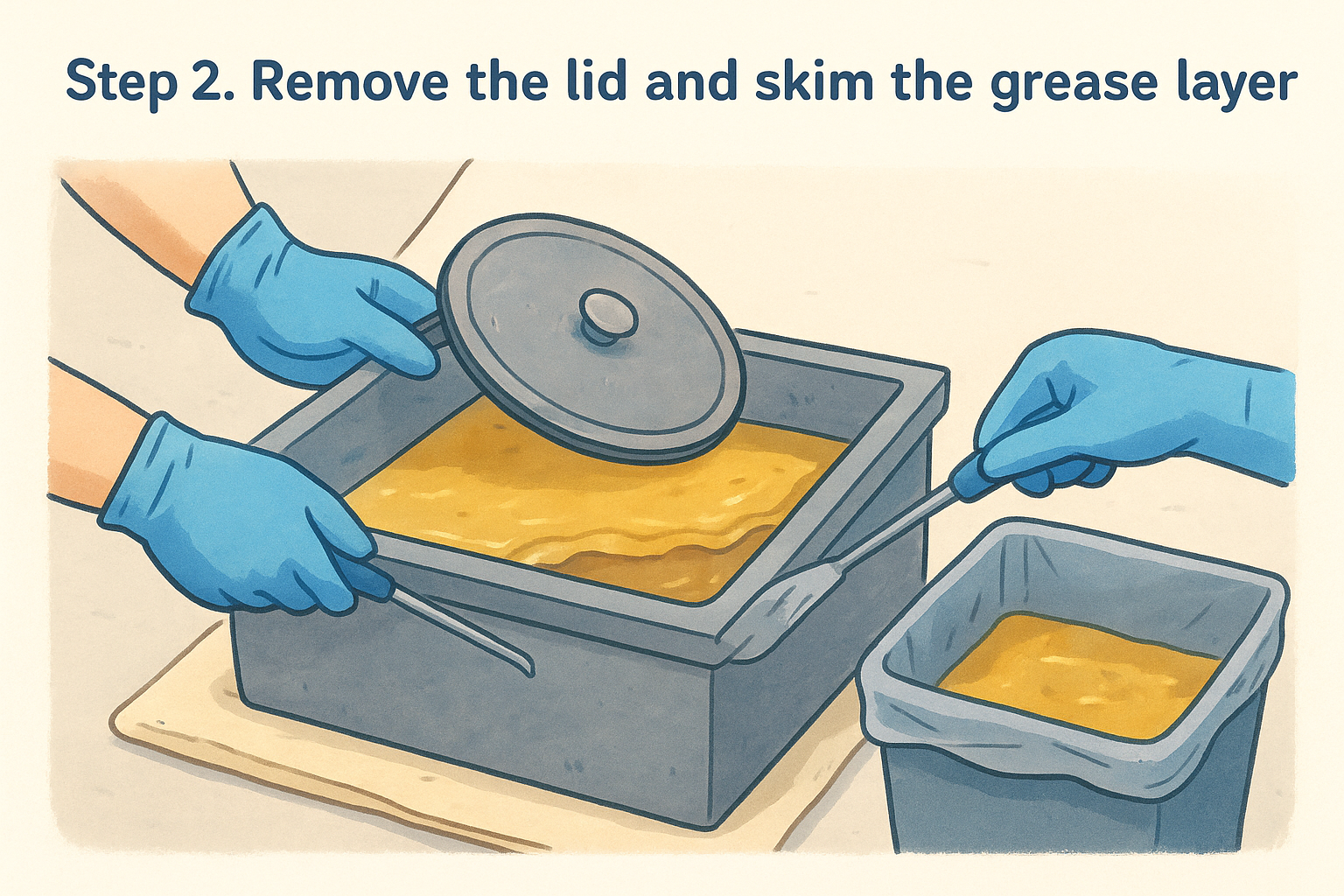 Step 2. Remove the lid and skim the grease layer
