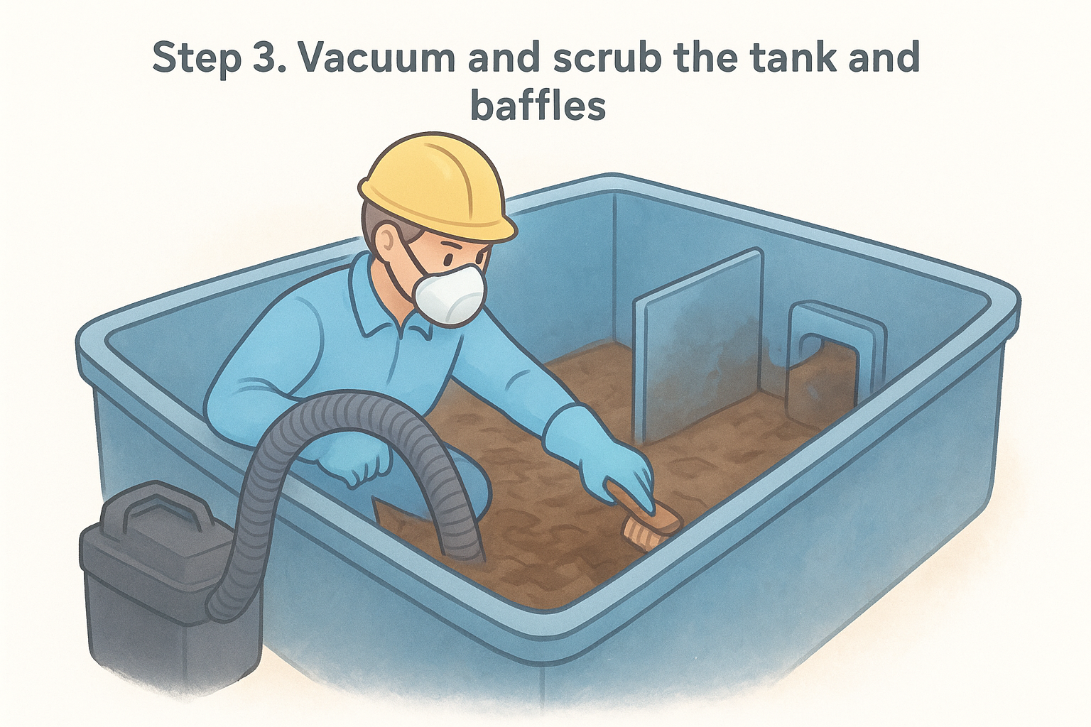 Step 3. Vacuum and scrub the tank and baffles