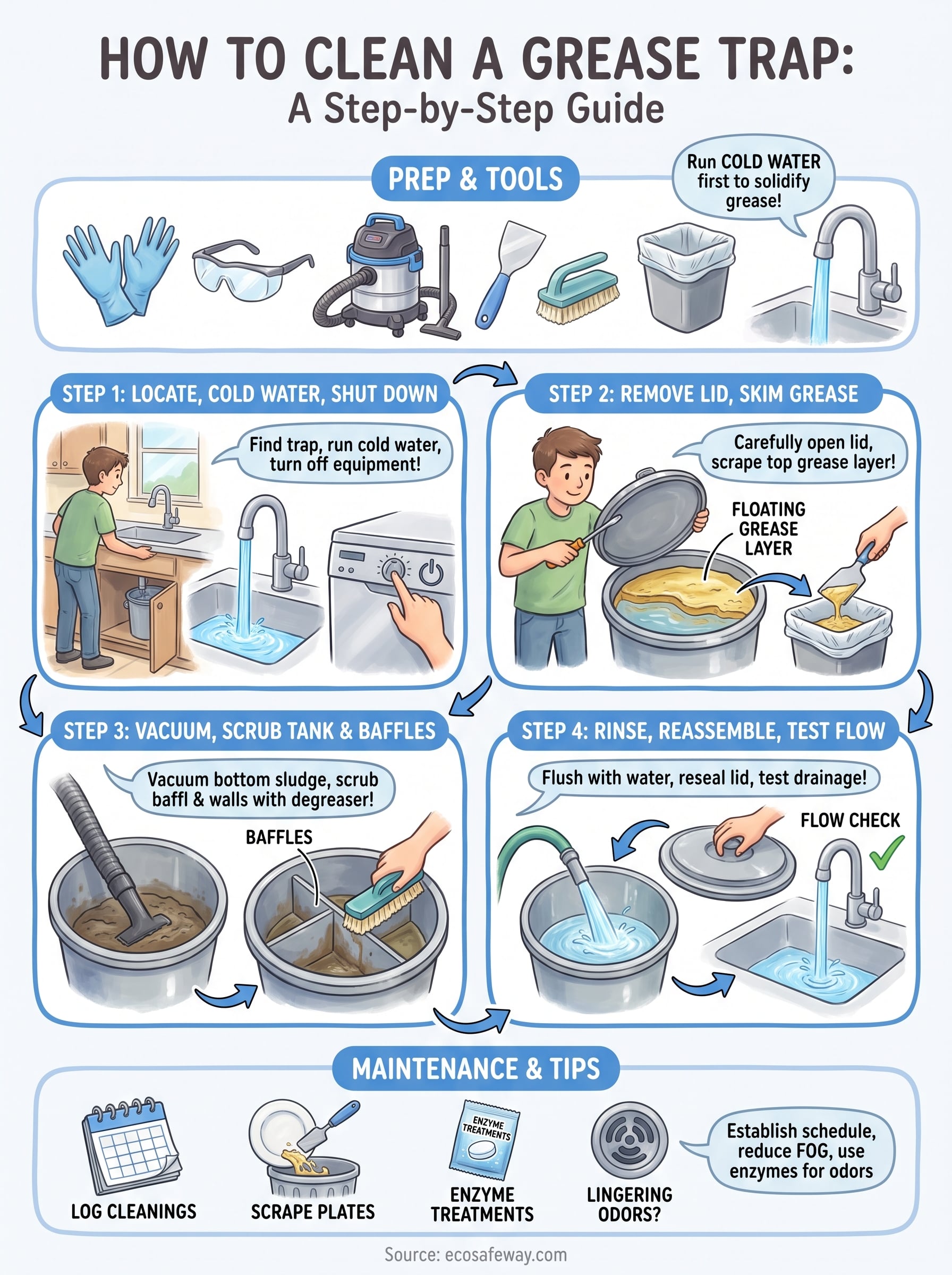 how to clean a grease trap infographic