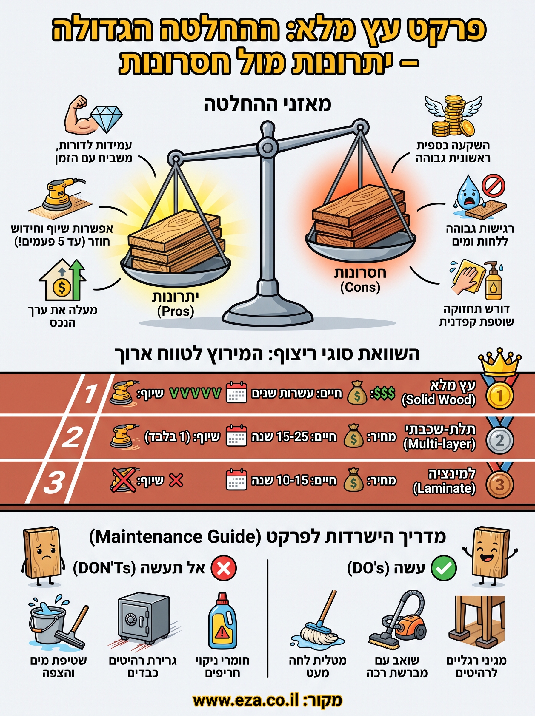 פרקט עץ מלא יתרונות וחסרונות infographic