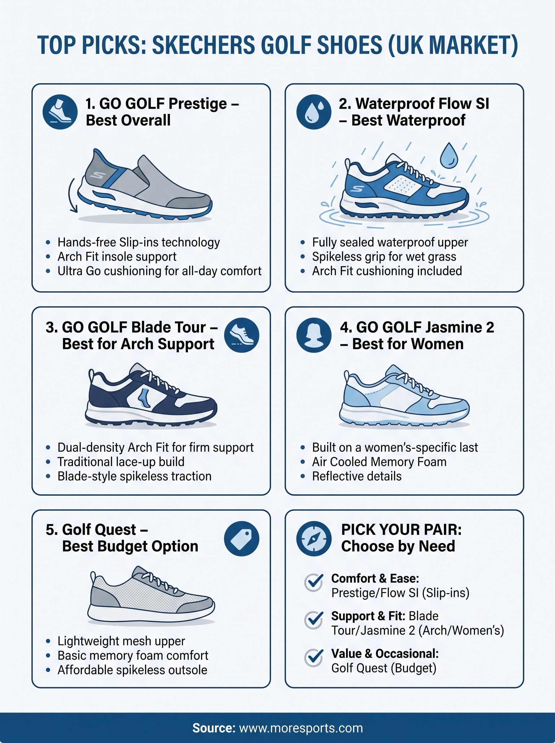 golf shoes skechers infographic