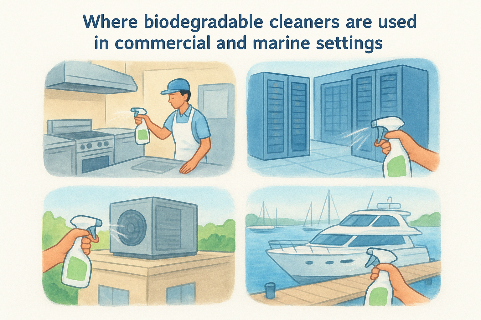 Where biodegradable cleaners are used in commercial and marine settings