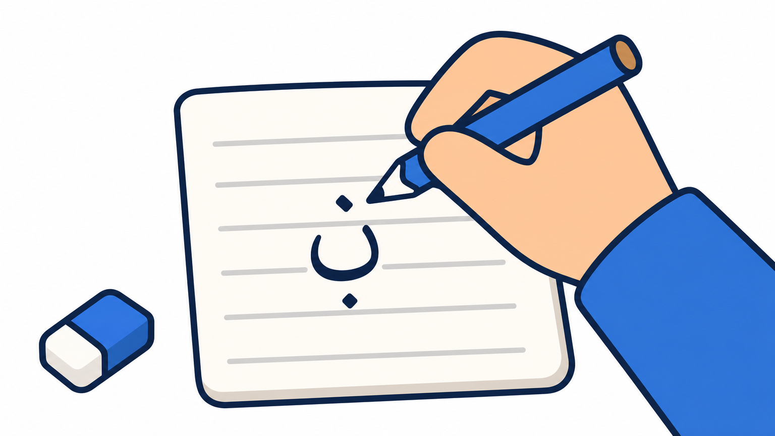 A close-up of a hand adding small vowel marks above and below an Arabic letter.