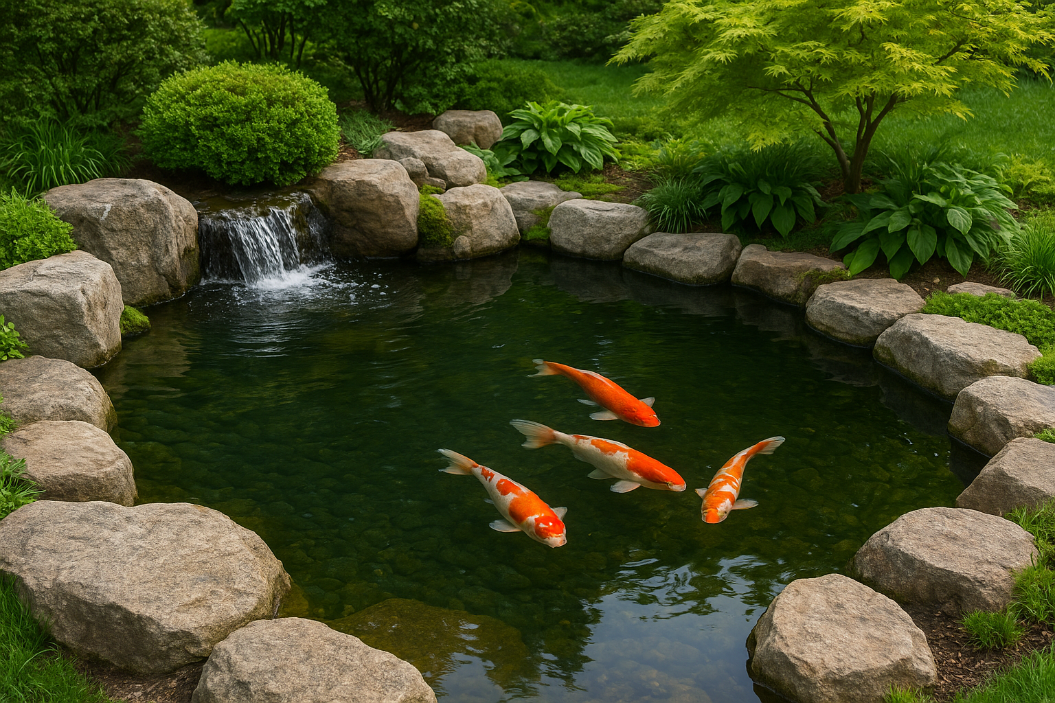 4. Create a calming water feature with a koi or fish pond