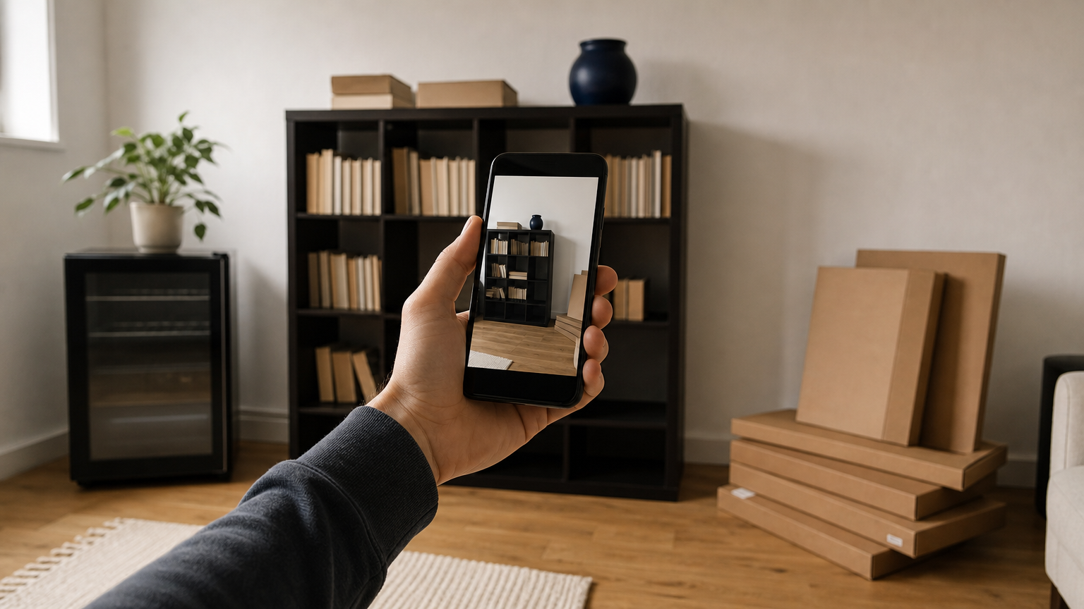 Interstate Removalists: What They Do and What It Costs 4 A person films furniture and boxes with a smartphone to send a removalist an accurate quote.