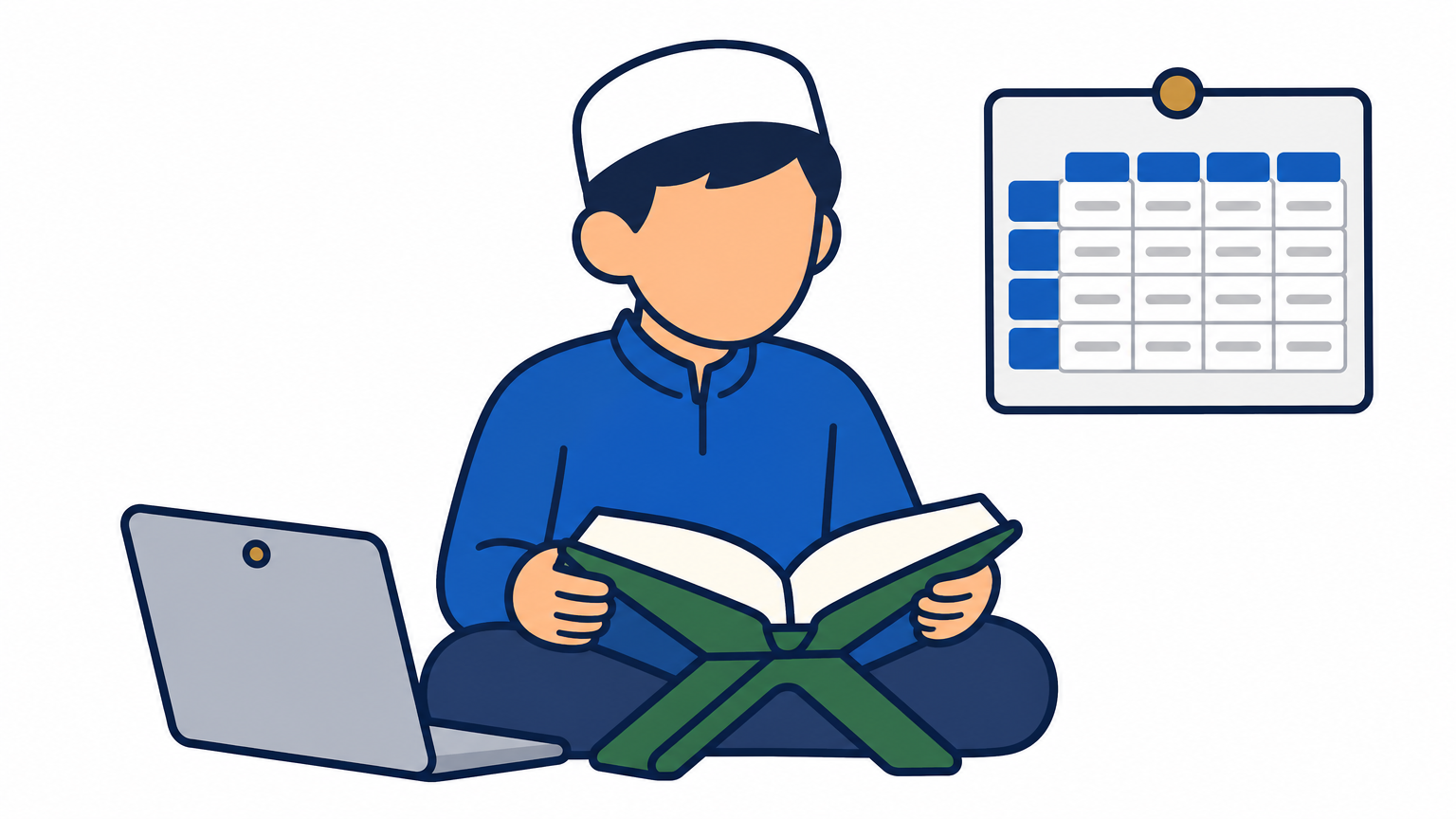 A student recites Quran verses during an online Hifz lesson with a weekly timetable nearby.