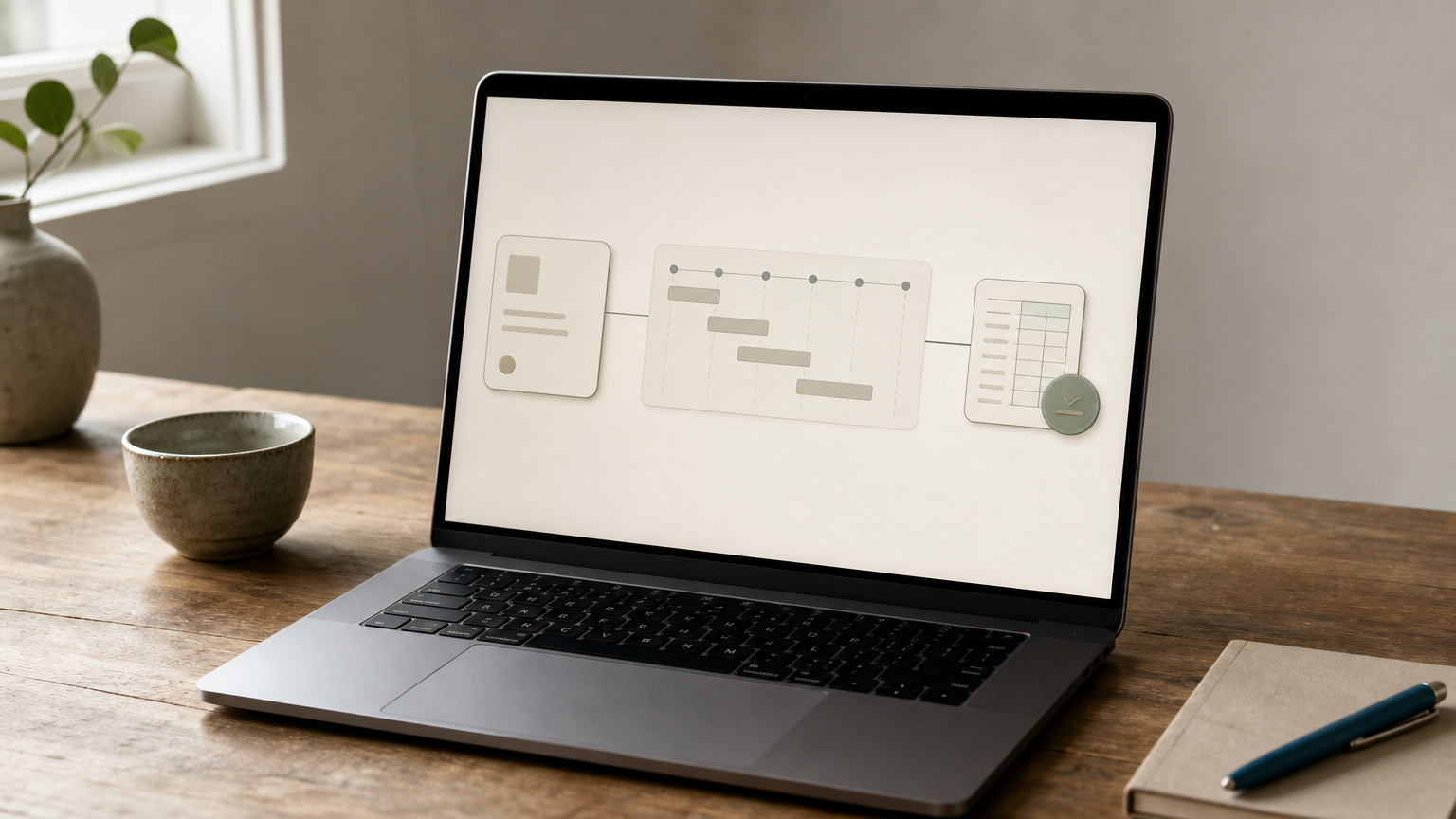 Dashboard showing a deal converting into a project timeline linked to a finance record.