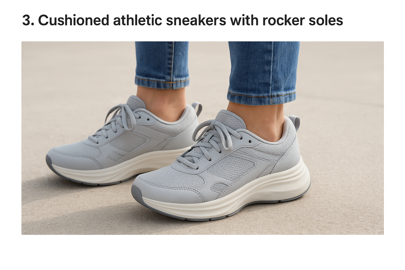3. Cushioned athletic sneakers with rocker soles